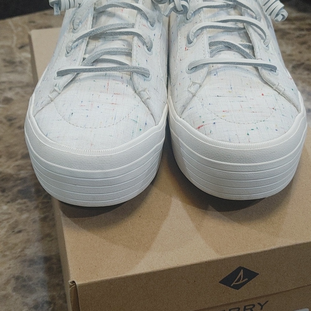 Sperry Crest Vibe womens platform tennis shoes.  White w/ multi colored flecks - Picture 6 of 11